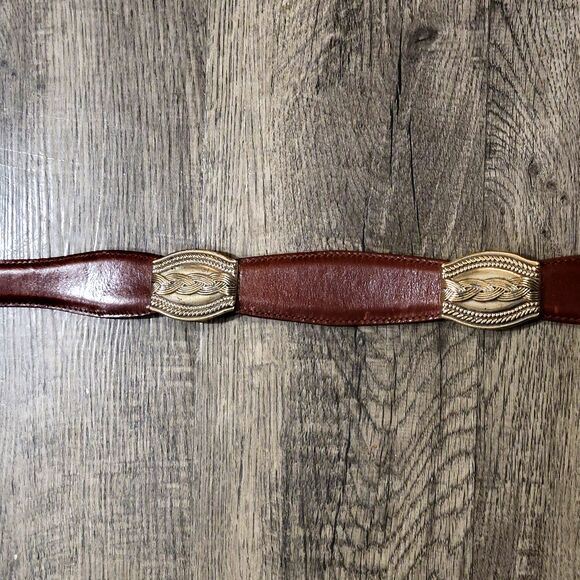 Fossil Leather Belt Women Neutral Tan Size XL Silverplated Santa Fe Style - Picture 6 of 13